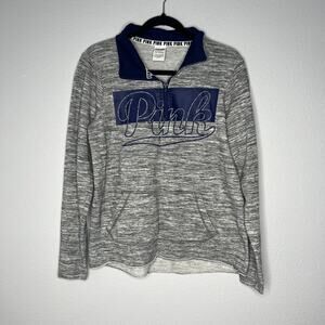 Pink Victoria's Secret Gray Blue Pullover Quarter Zip Long Sleeve Size S
